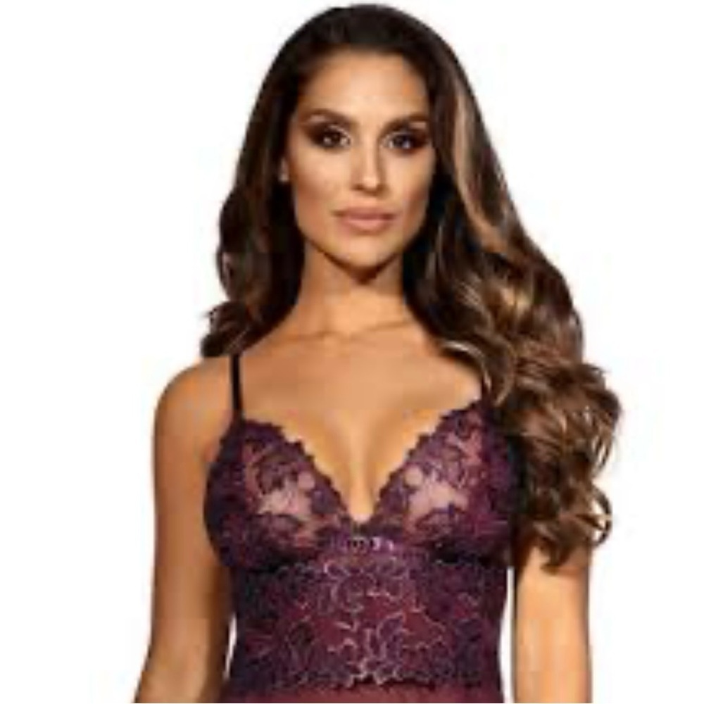 French Affair Women's Purple Lace Floral Bodysuit Lingerie NWT